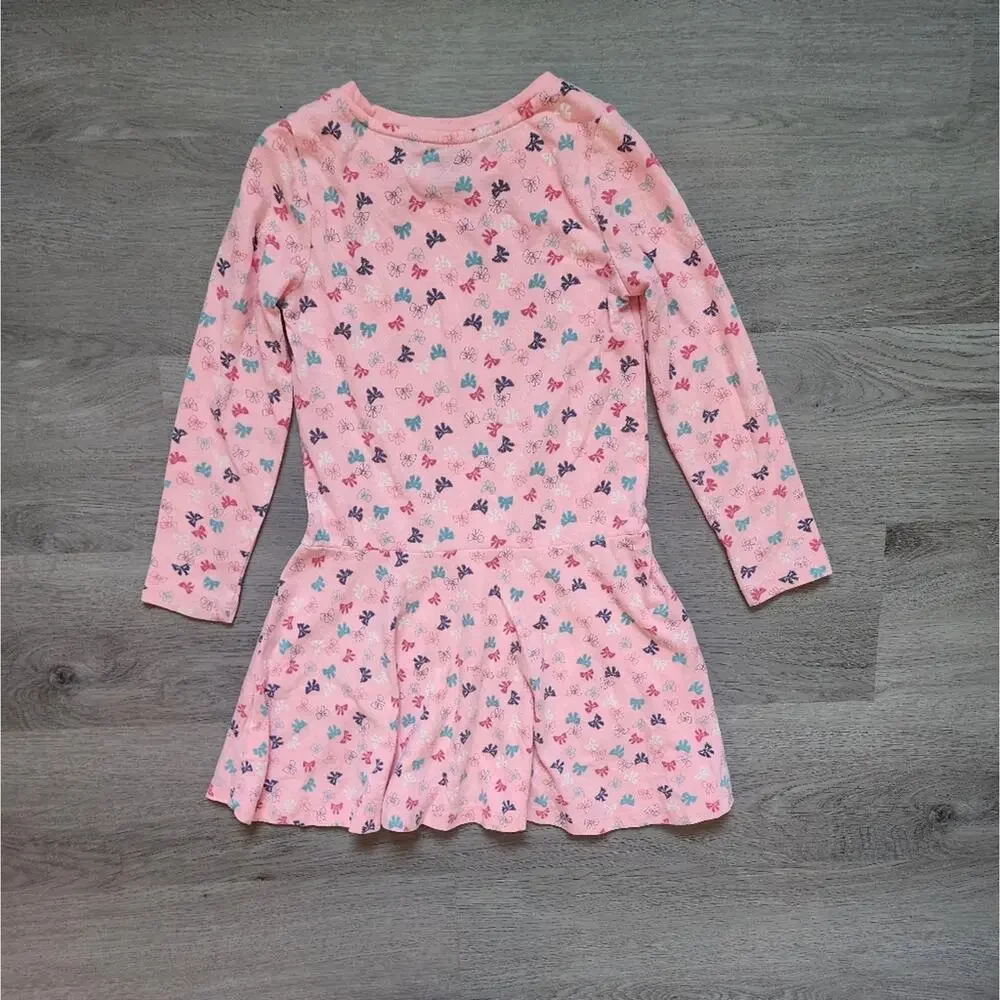 Baby Gap Girl's Pink Long Sleeve Bow Graphic Crewneck Pullover Dress Size 5